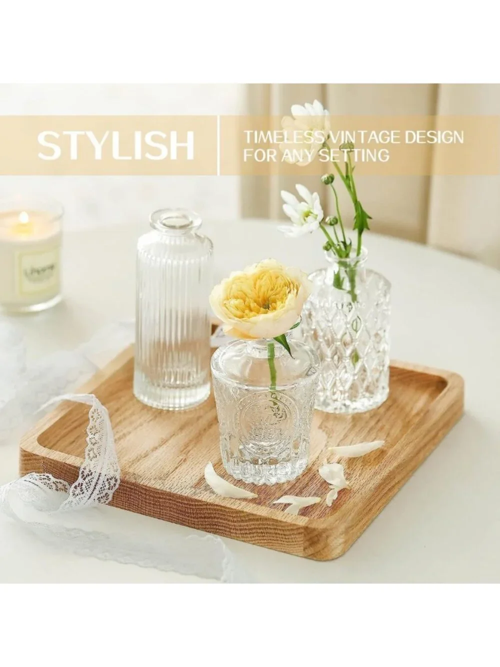 32PCS Mini Clear Bud Vases Set for Wedding Centerpieces, Floral Decor, Party
